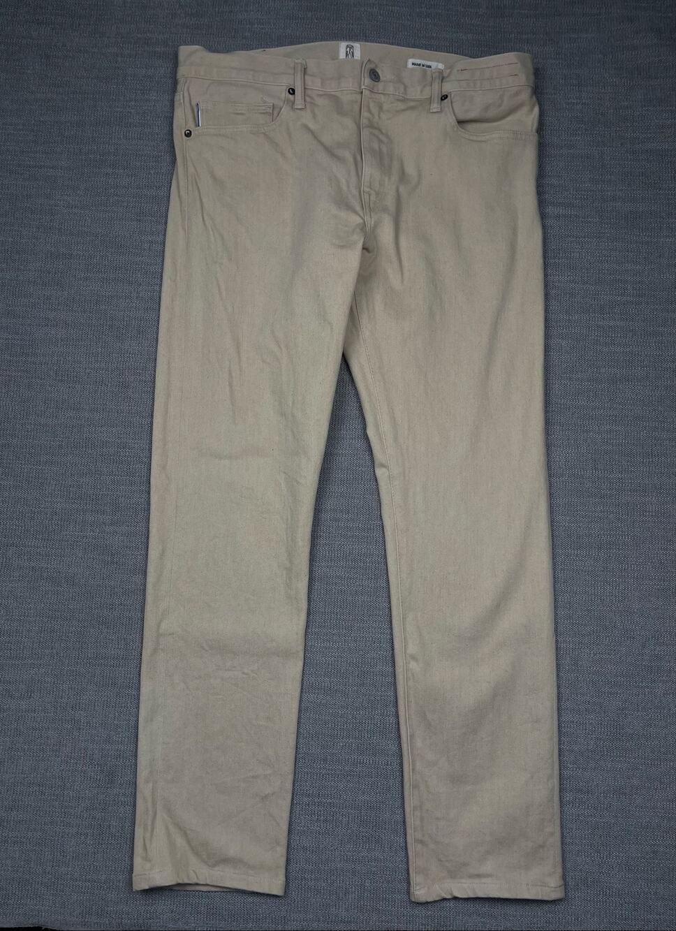 Hiroshi Kato The Pen Slim Pants Mens 36x32 Beige Raw Selvedge Denim USA